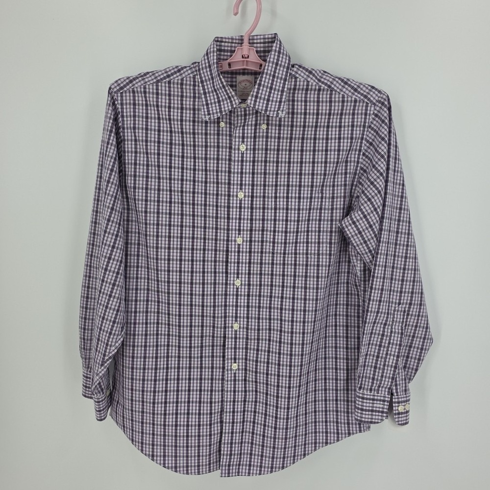 Brooks Brothers 346‎ Men's Purple & White Check Button Down Ls Shirt Size Medium